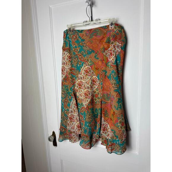 Y2K Chaps Boho Chic Paisley Indie Slinky Pull On Skirt Women's Size Large - Picture 3 of 6